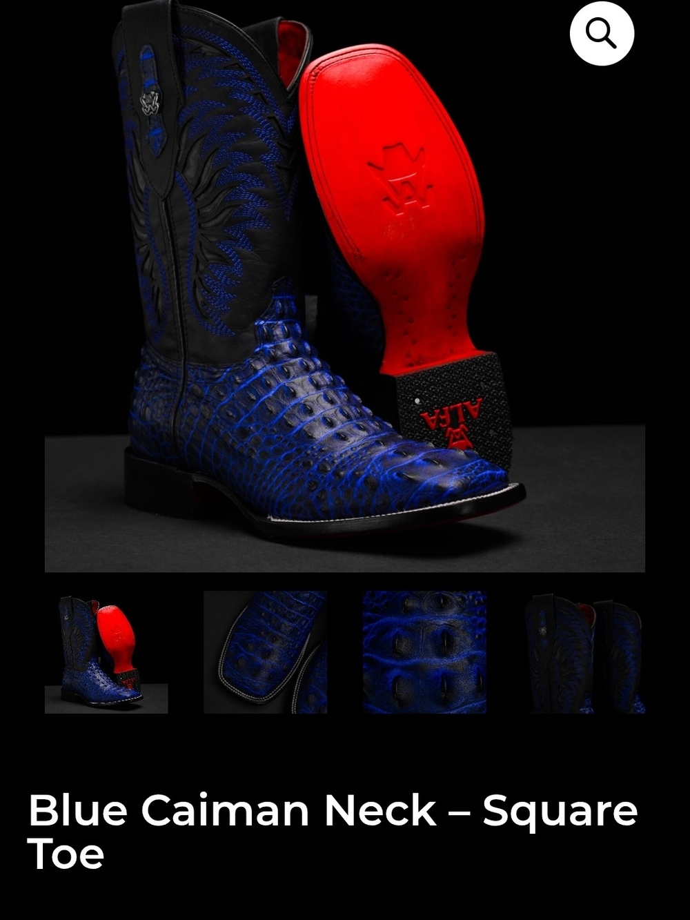 Men's Blue Caiman Neck Square Toe Boots